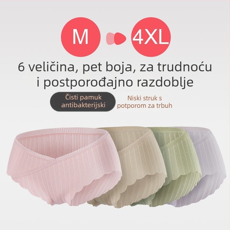 Trudničke gaćice od pamuka s niskim strukom za srednju i kasnu trudnoću, za sve sezone, plus veličina