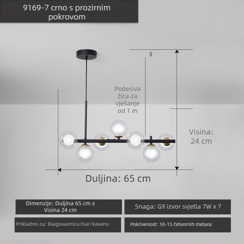 Dizajnerski luster za restoran, postmoderni minimalistički, dugački stakleni luster u nordijskom stilu
