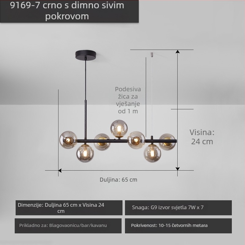 Dizajnerski luster za restoran, postmoderni minimalistički, dugački stakleni luster u nordijskom stilu