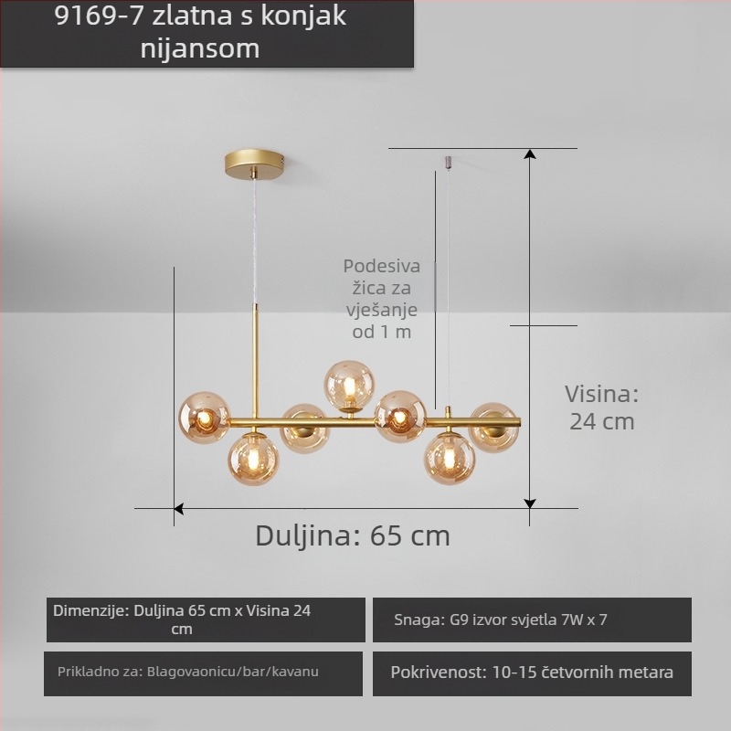 Dizajnerski luster za restoran, postmoderni minimalistički, dugački stakleni luster u nordijskom stilu