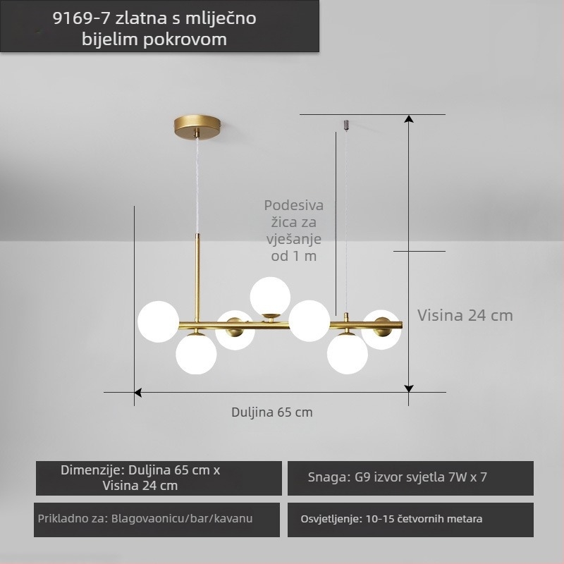 Dizajnerski luster za restoran, postmoderni minimalistički, dugački stakleni luster u nordijskom stilu