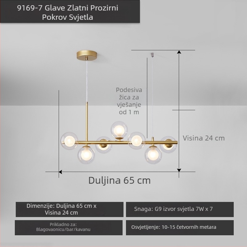 Dizajnerski luster za restoran, postmoderni minimalistički, dugački stakleni luster u nordijskom stilu