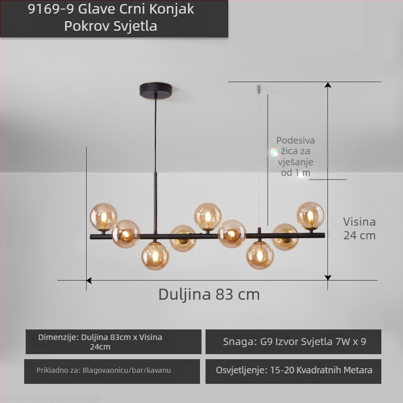 Dizajnerski luster za restoran, postmoderni minimalistički, dugački stakleni luster u nordijskom stilu