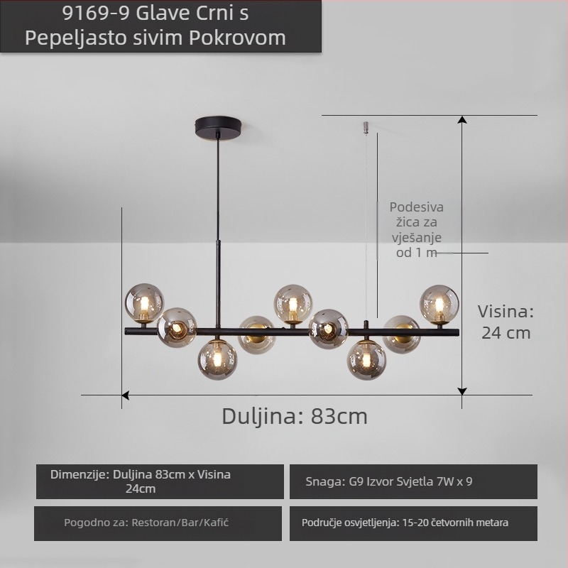 Dizajnerski luster za restoran, postmoderni minimalistički, dugački stakleni luster u nordijskom stilu
