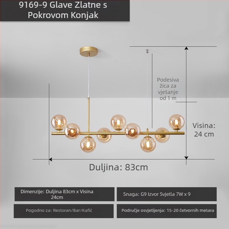 Dizajnerski luster za restoran, postmoderni minimalistički, dugački stakleni luster u nordijskom stilu
