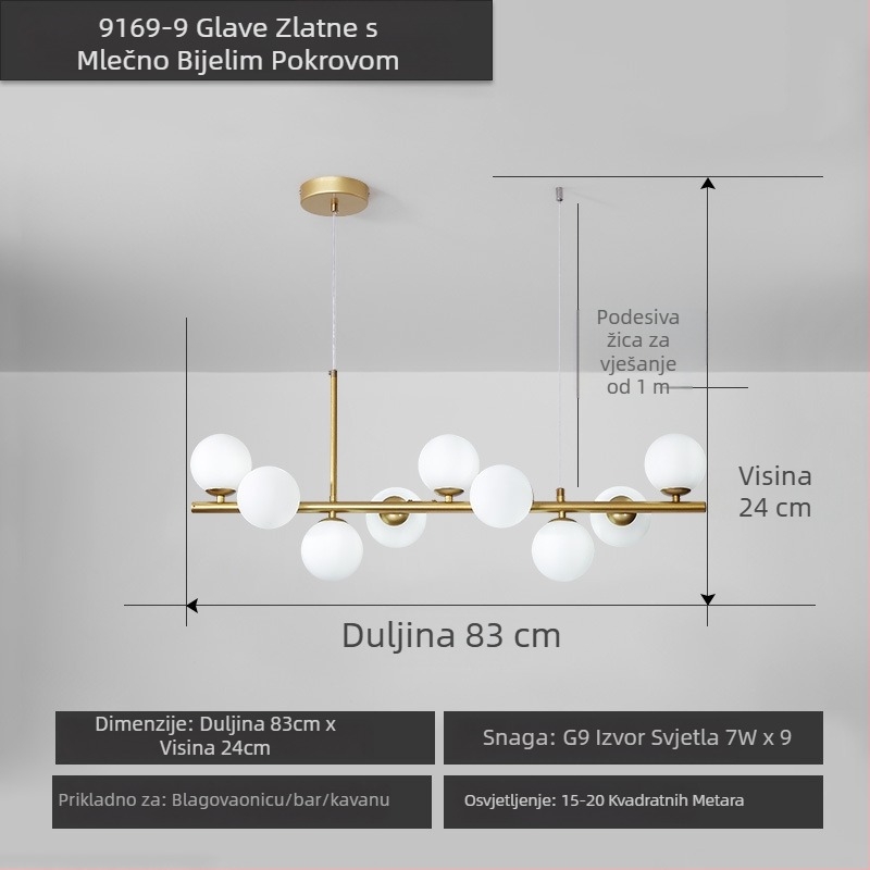 Dizajnerski luster za restoran, postmoderni minimalistički, dugački stakleni luster u nordijskom stilu