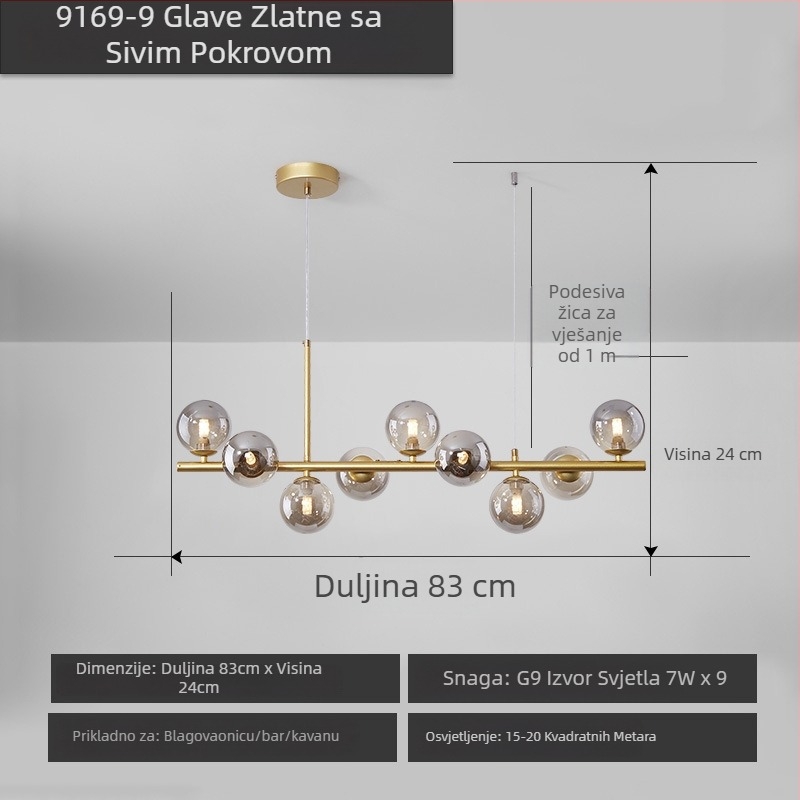 Dizajnerski luster za restoran, postmoderni minimalistički, dugački stakleni luster u nordijskom stilu