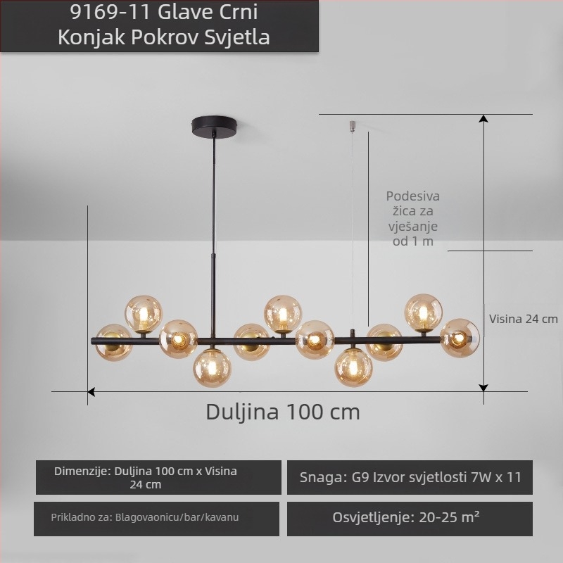 Dizajnerski luster za restoran, postmoderni minimalistički, dugački stakleni luster u nordijskom stilu