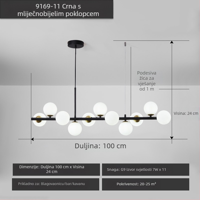 Dizajnerski luster za restoran, postmoderni minimalistički, dugački stakleni luster u nordijskom stilu