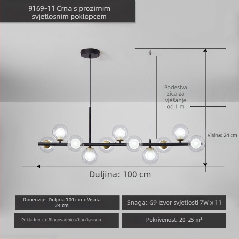 Dizajnerski luster za restoran, postmoderni minimalistički, dugački stakleni luster u nordijskom stilu