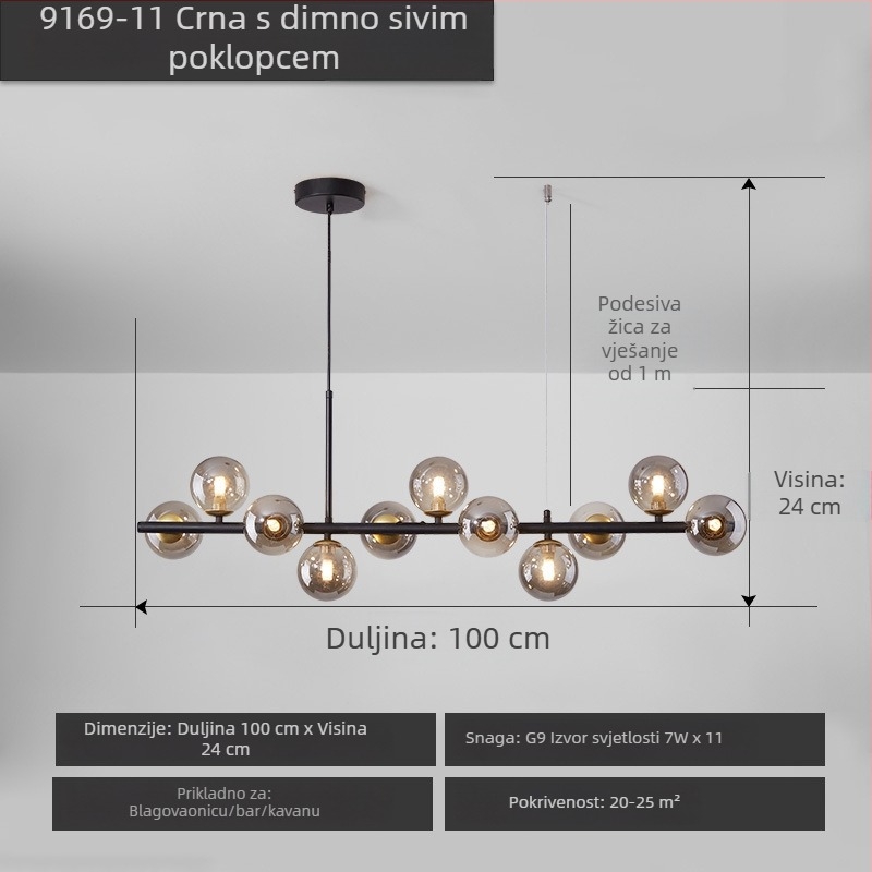 Dizajnerski luster za restoran, postmoderni minimalistički, dugački stakleni luster u nordijskom stilu