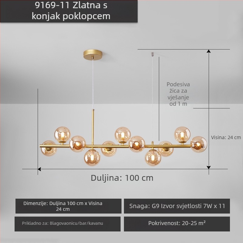 Dizajnerski luster za restoran, postmoderni minimalistički, dugački stakleni luster u nordijskom stilu
