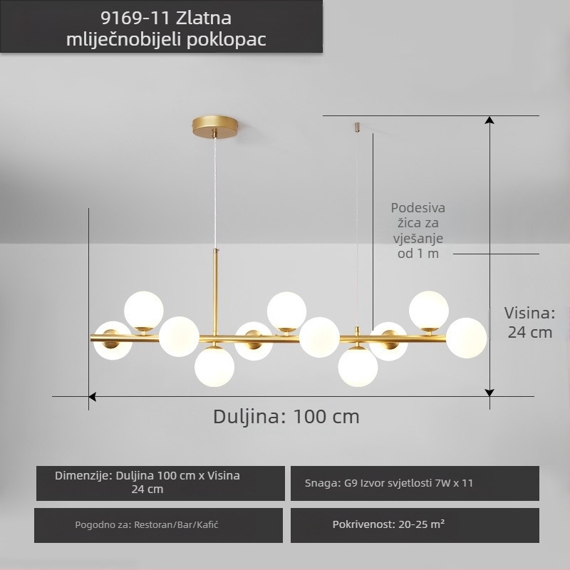 Dizajnerski luster za restoran, postmoderni minimalistički, dugački stakleni luster u nordijskom stilu