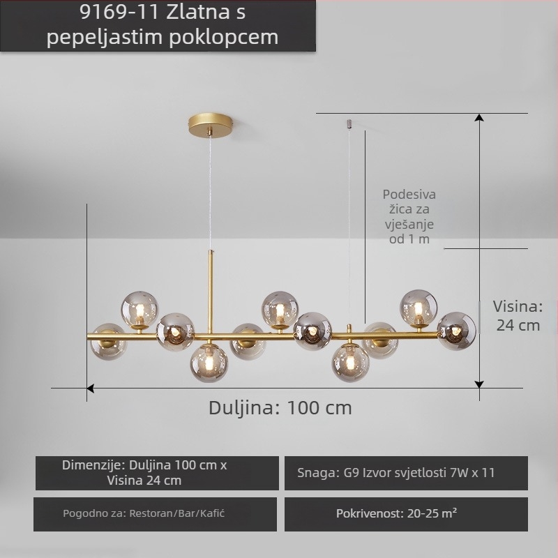 Dizajnerski luster za restoran, postmoderni minimalistički, dugački stakleni luster u nordijskom stilu