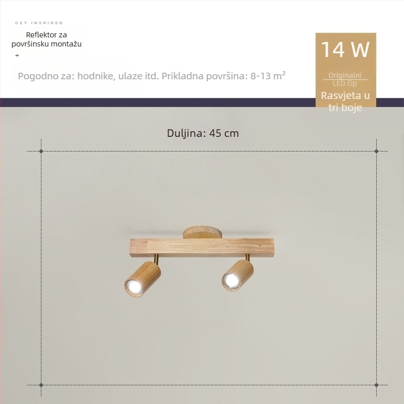 Nordijska trak rasvjeta od masivnog drveta bez glavnog osvjetljenja, japanski stil za dnevni boravak, spavaću sobu, pozadinsku TV stijenu i dekor trgovine odjećom
