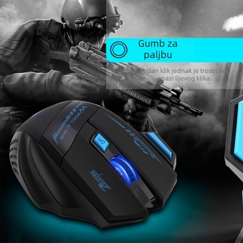 Bežični osvijetljeni gaming miš, 6 tipki, ergonomski, 4800 DPI, dugotrajan život baterije