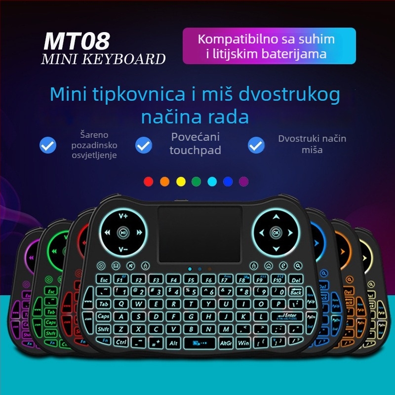 MT08 Mini tipkovnica s pozadinskim osvjetljenjem i Air Mouse, bežično 2,4 GHz, 78 tipki