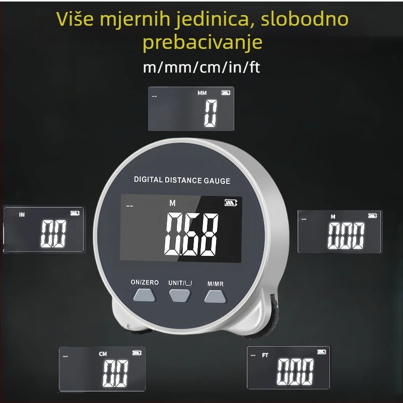 Digitalni rolni mjerač s displejem za neravne površine, prijenosni višenamjenski visoko precizan mjerni alat s metričkim i inčnim jedinicama