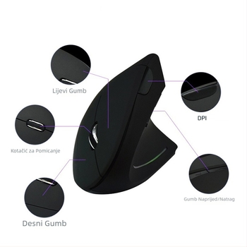 Nova peta generacija vertikalnog bežičnog ergonomski miš za desnu ruku, bočni zahvat, 2.4 GHz