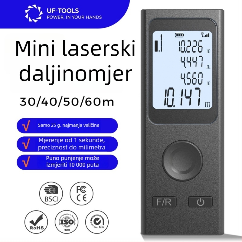 Youfu laserski mjerač udaljenosti — prenosni infracrveni ručni mjerni instrument s HD pozadinskim osvjetljenjem