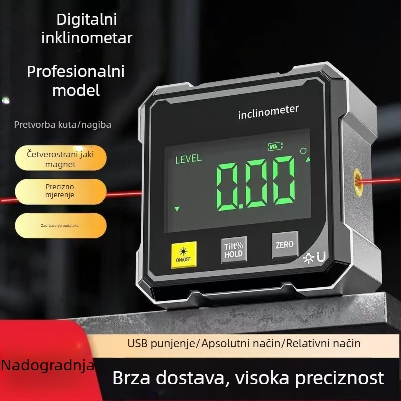 Visoko precizan digitalni laserski mjerač s ugrađenom libelom za mjerenje kuta i nagiba