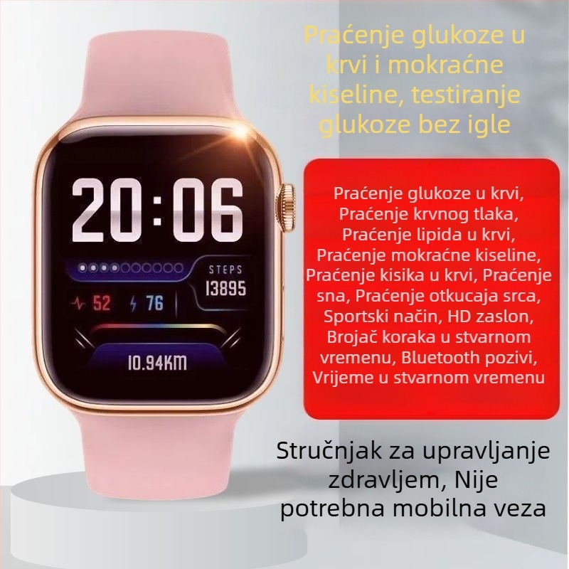 Visoko precizan bezbolan pametni sat za mjerenje šećera u krvi, krvnog tlaka, otkucaja srca, lipida i mokraćne kiseline