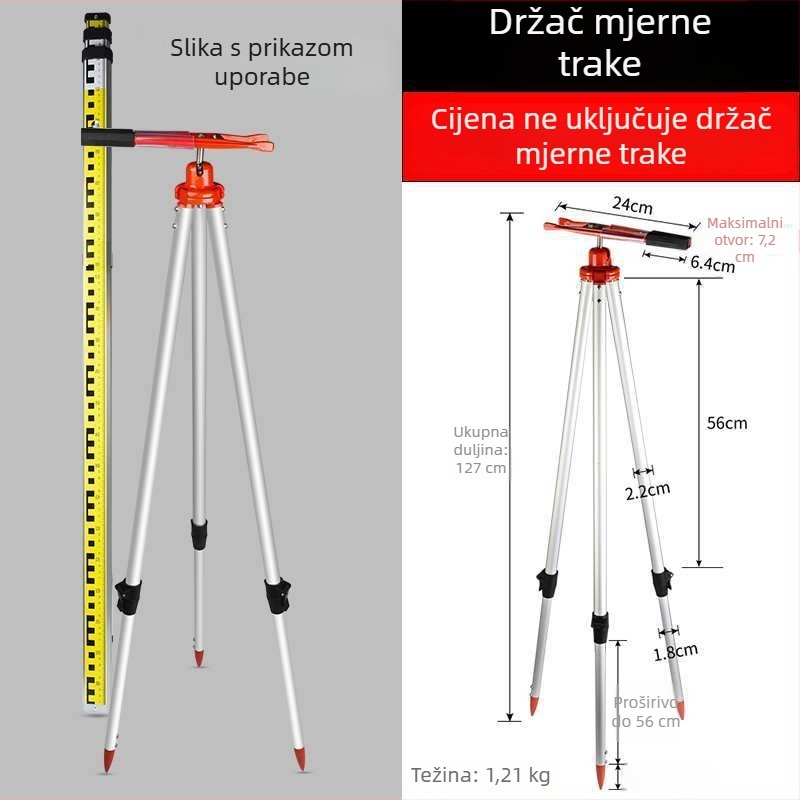 Izdržljiv visinomjer od aluminijske legure i nivela, duljine 3 m, 5 m i 7 m