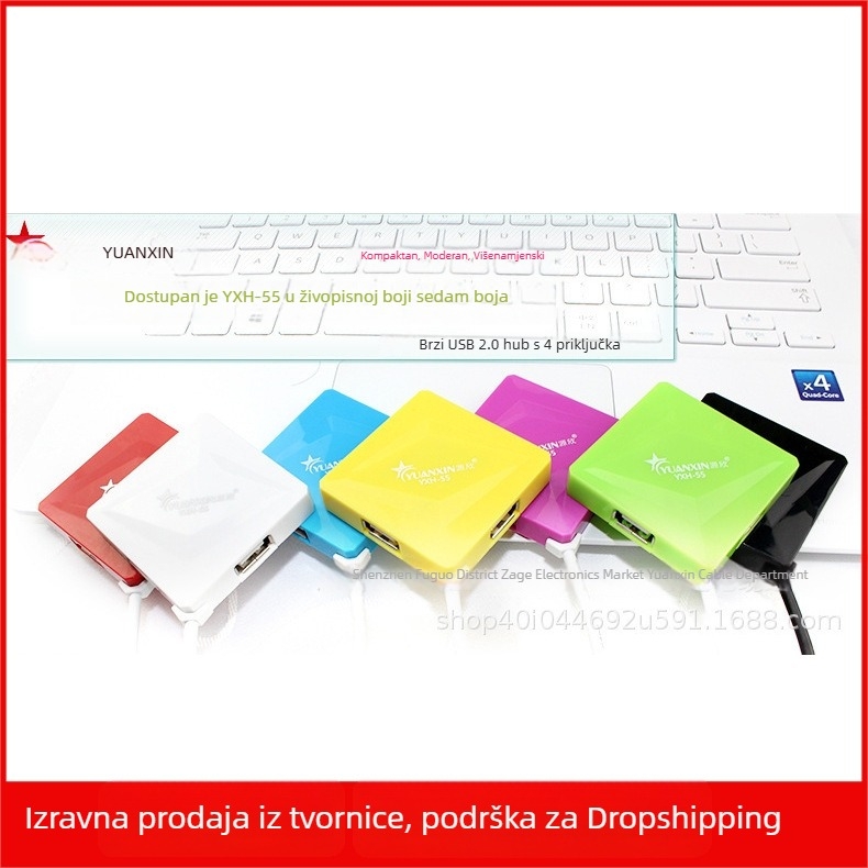Yuanxin 1,2 m prošireni USB hub s 4 porta, USB 3.0, model YXH-55, kvadratnog dizajna USB hub