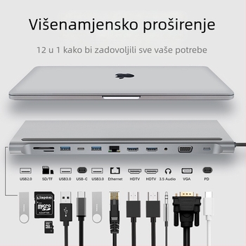 USB 3.0 dvostruki HDMI MST višenamjenski docking station za notebook Type-C 12-u-1 hub
