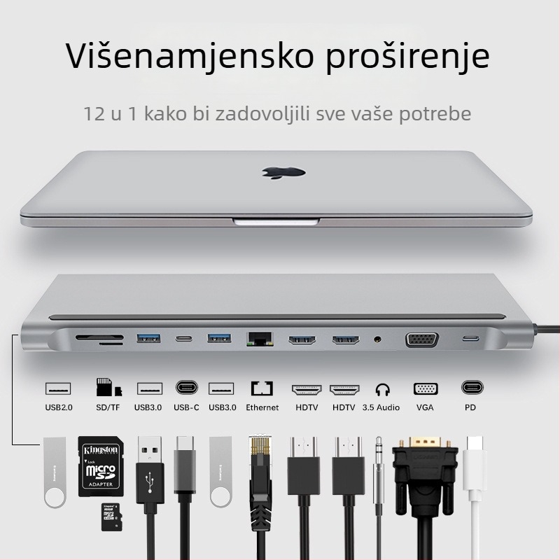 USB 3.0 dvostruki HDMI MST višenamjenski docking station za notebook Type-C 12-u-1 hub