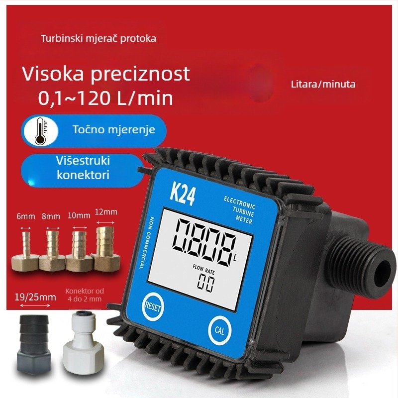 K24 mikro tokomjer za dizel, benzin, metanol i vodu, s elektroničkim vodomjerom i digitalnim zaslonom