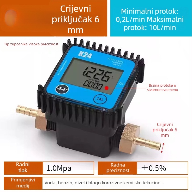 K24 mikro tokomjer za dizel, benzin, metanol i vodu, s elektroničkim vodomjerom i digitalnim zaslonom