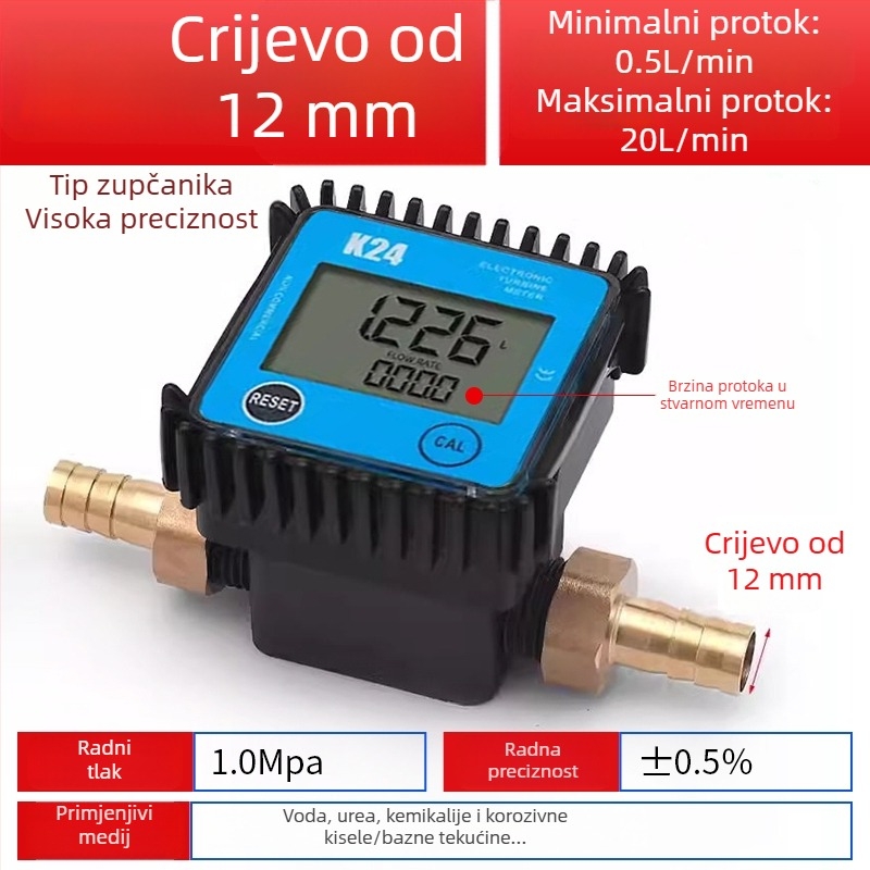 K24 mikro tokomjer za dizel, benzin, metanol i vodu, s elektroničkim vodomjerom i digitalnim zaslonom