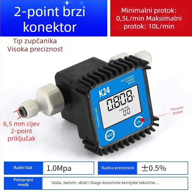 K24 mikro tokomjer za dizel, benzin, metanol i vodu, s elektroničkim vodomjerom i digitalnim zaslonom