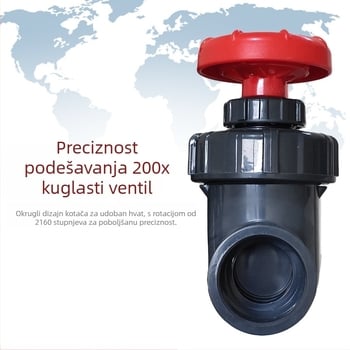 PVC ventil za akvarij s tlumičem buke, preciznim podešavanjem protoka i odvodom za donji filter