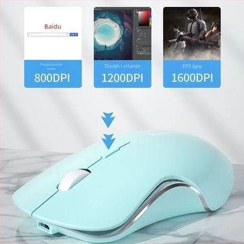 Tiha bežična miša, punjivi, Bluetooth i 2.4G dvostruki način povezivanja, boja Morandi Macaron, za igru i u uredu