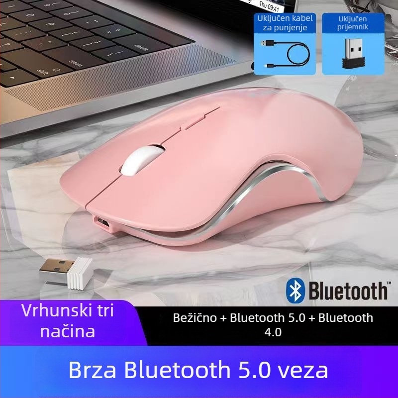 Tiha bežična miša, punjivi, Bluetooth i 2.4G dvostruki način povezivanja, boja Morandi Macaron, za igru i u uredu