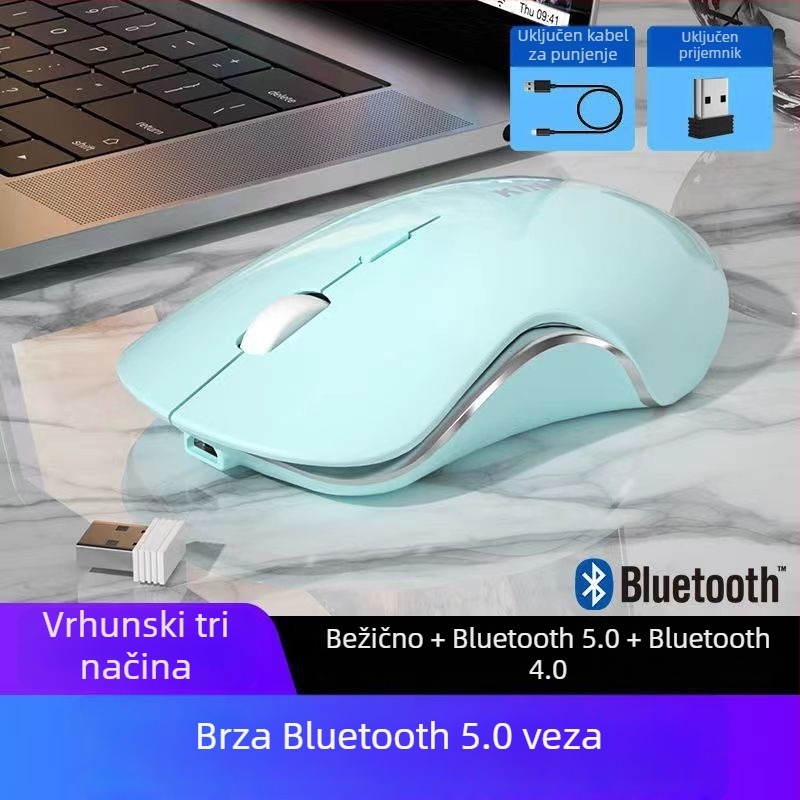 Tiha bežična miša, punjivi, Bluetooth i 2.4G dvostruki način povezivanja, boja Morandi Macaron, za igru i u uredu