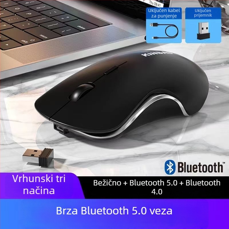 Tiha bežična miša, punjivi, Bluetooth i 2.4G dvostruki način povezivanja, boja Morandi Macaron, za igru i u uredu
