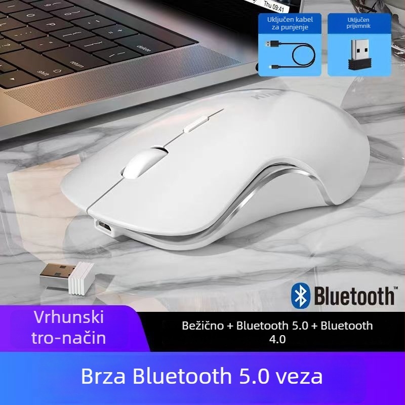 Tiha bežična miša, punjivi, Bluetooth i 2.4G dvostruki način povezivanja, boja Morandi Macaron, za igru i u uredu