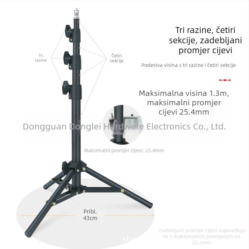 1,3 m matni fotografijski stativ s nosačem za mobitel za selfie i automatskim termometrom, promjer cijevi 25,4 mm