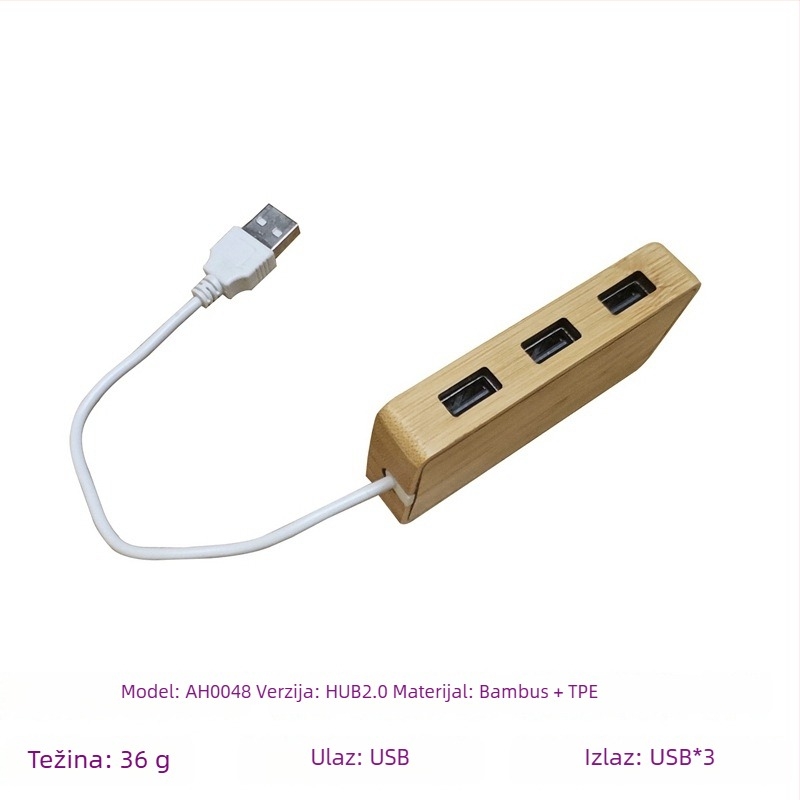 Type-C docking stanica od bambusa - USB hub s 4 portova, ulaz 1, izlaz 4