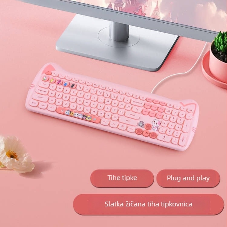 Žični komplet tipkovnice i miša u boji Milk Tea, elegantan tihi miš Kitty