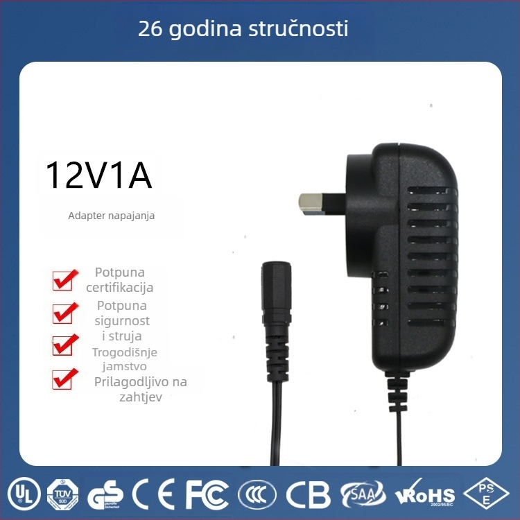 Fuduo 12V 1A napajanje – crni prekidački napajivač za lampe, australski standard