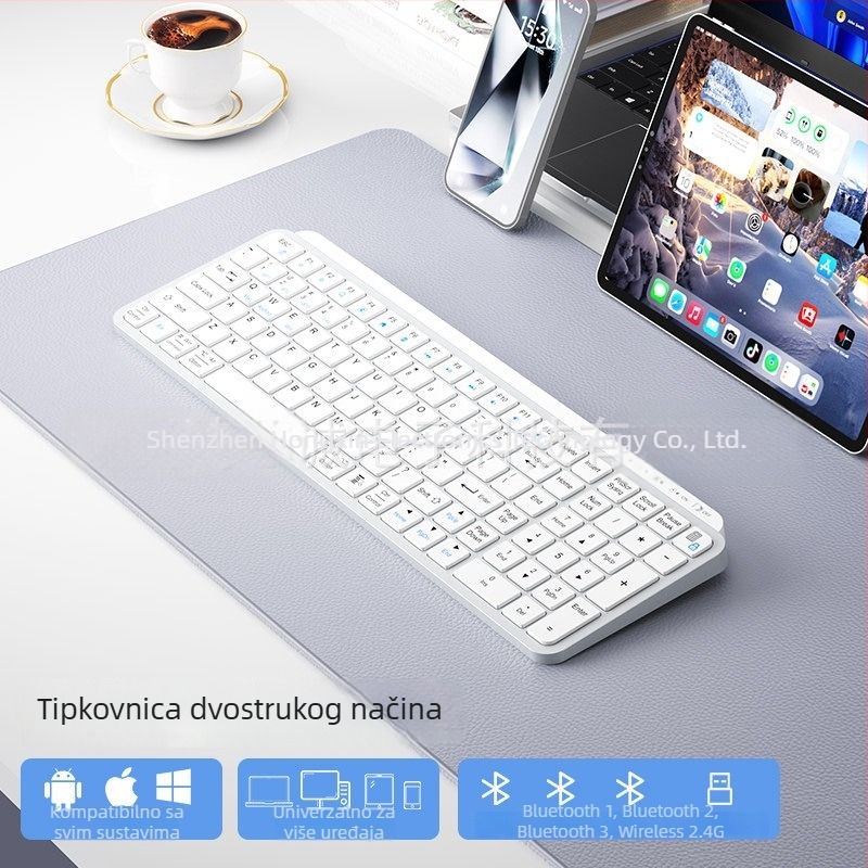 Bežični miš i tipkovnica s tri načina povezivanja i dvostrukom povezanošću, kompatibilni s prijenosnim računalima, stolnim računalima, tabletima i pametnim telefonima