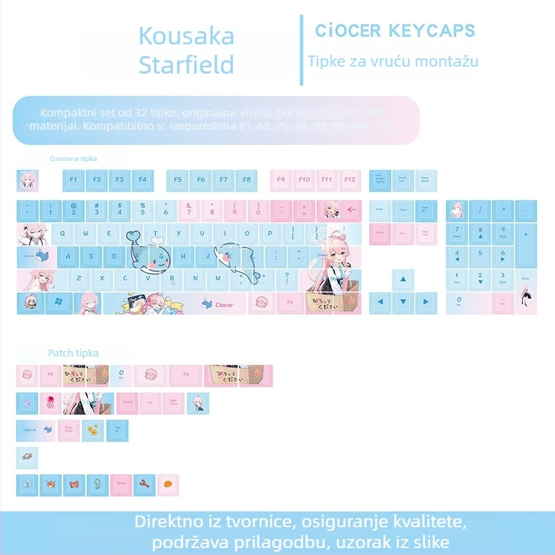 PBT keycaps za mehaničke tipkovnice, tema Little Bird Starry Sky, originalni profil visine, sublimacijsko tiskanje, kompatibilno s Maicong tipkovnicom.