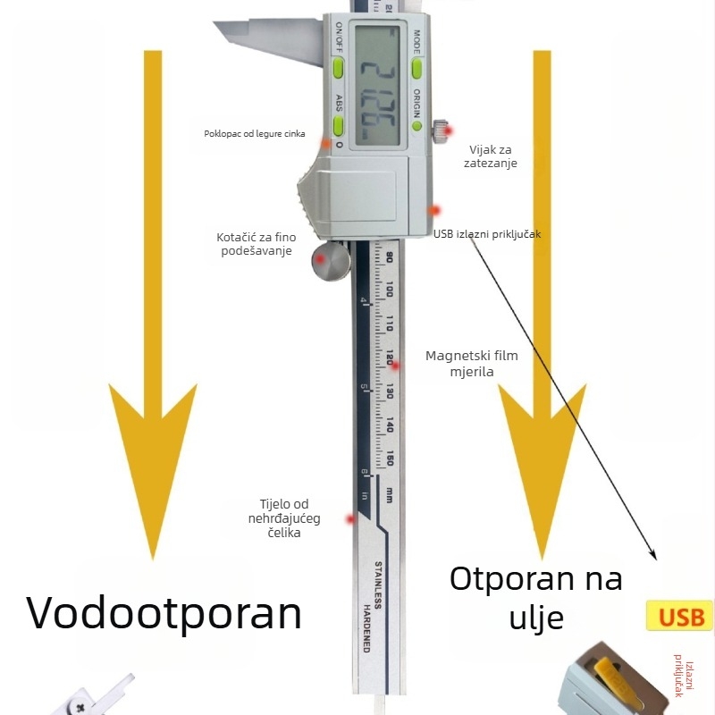 Digitalni šubler s velikim zaslonom, preciznost 0,01 mm