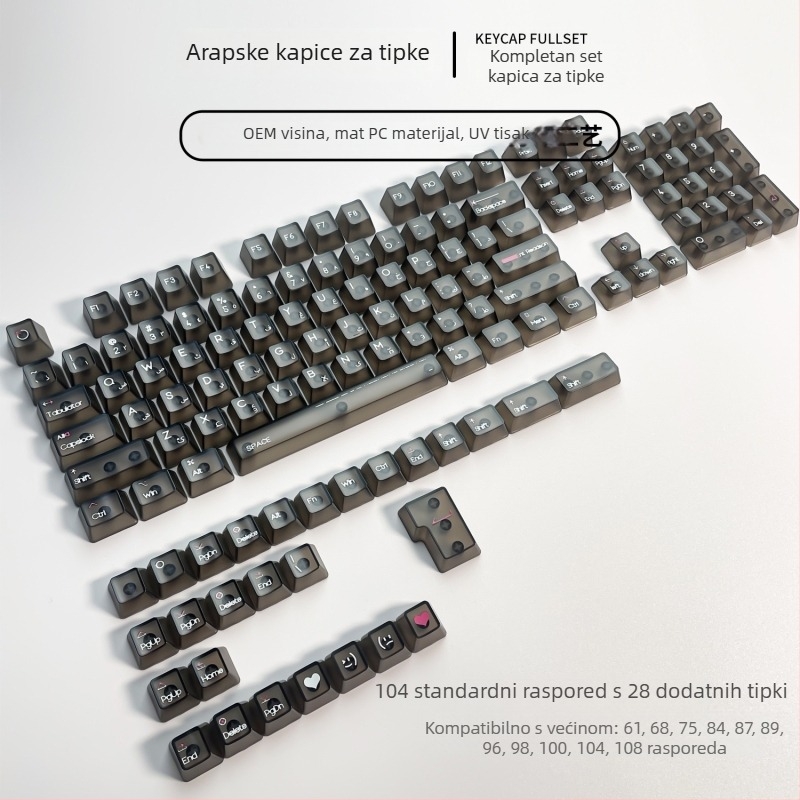 Arapske prozirne kapice tipkovnice za mehaničku tipkovnicu, DIY mali komplet, potpuno prozirne, u kutiji