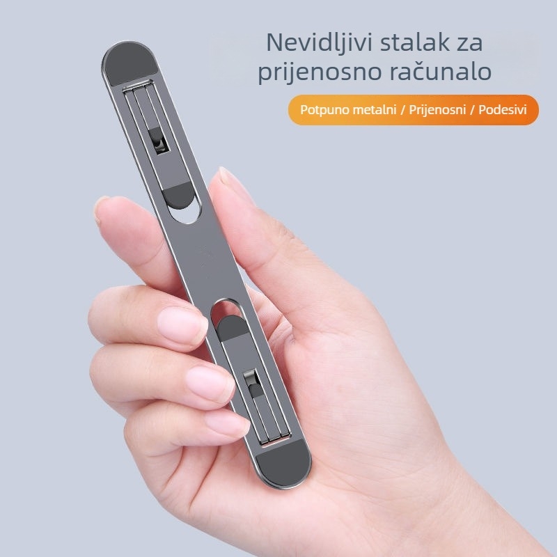 Prijenosni stalak za laptop s hlađenjem, kreativan viseći dizajn, dvostupanjska prilagodba visine, sklopiv i kompaktan.