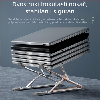 N8 aluminijska podloga za prijenosno računalo s dvostrukim držačem, sklopiva, podesiva visina, prenosna baza za odvod topline